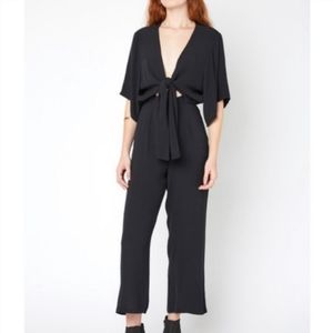 Olivaceous Black Tie-Front Jumpsuit
